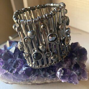NWT Avant Garde Paris Silver tone Swarovski Crystal Brutalist Stretch Bracelet
